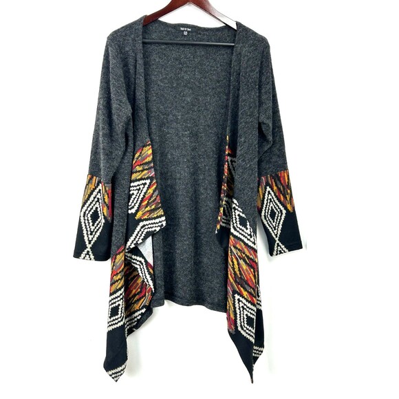 Yak & Yeti Womens Open Cardigan S/M Gray Aztec Draped Asymmetrical Tribal 1174T3 - Picture 2 of 12